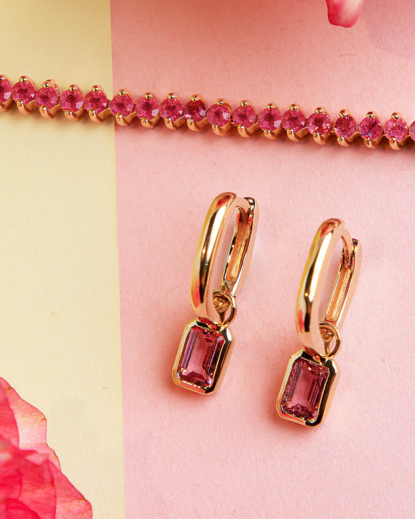 Two-way Pink Tourmaline Hoops